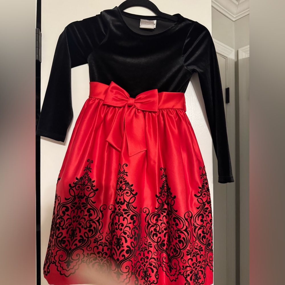Girls - Rare Editions Black Velvet and Red Satin Kids Dress